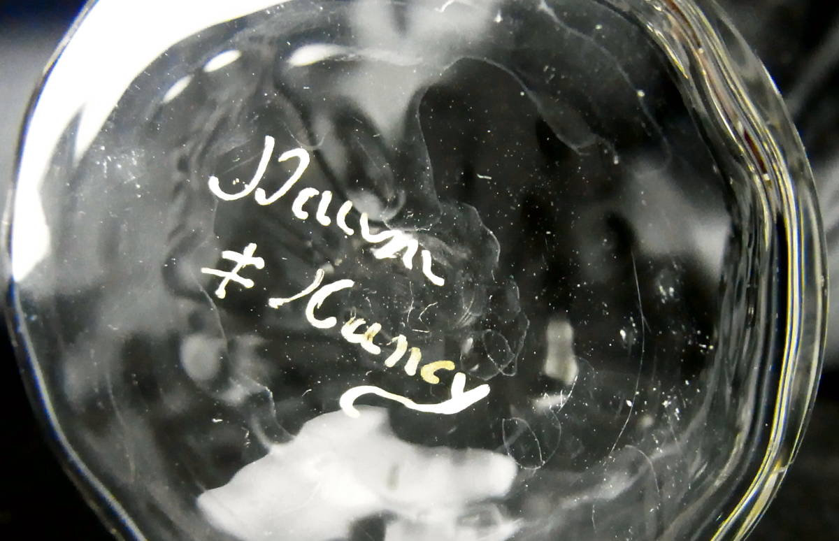 稀少 DAUM NANCY ロレーヌ十字サイン 優美フォルムのグラス アンティークフランス 金彩サイン入りの画像2