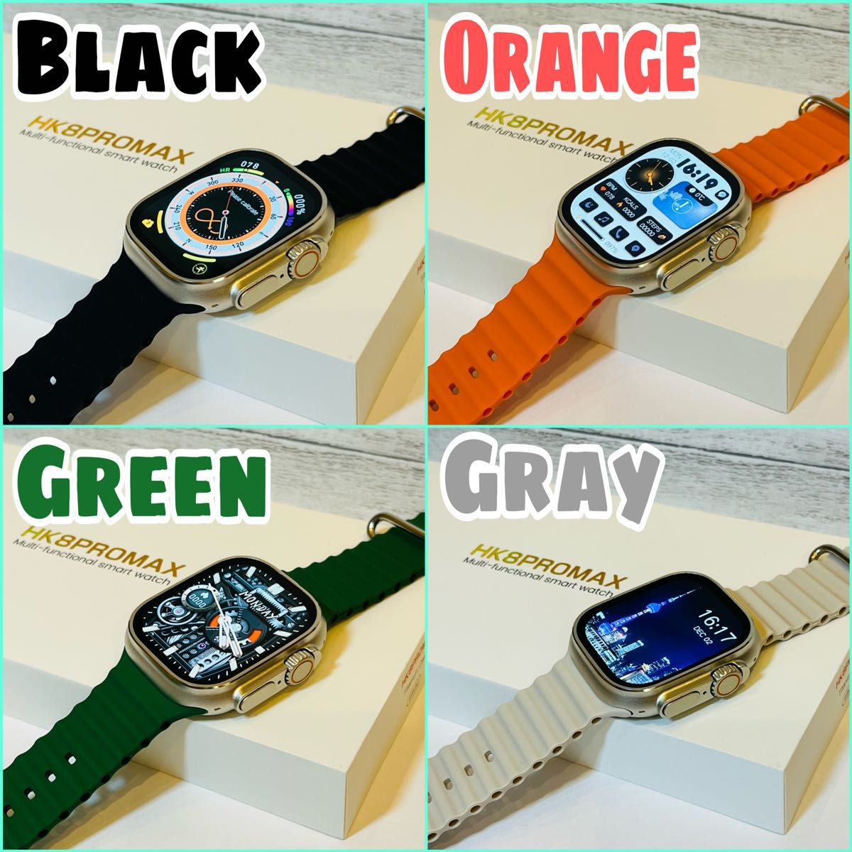 HK8 PRO MAX【グレー】AMOLED・有機ELディスプレイ/Bluetooth通話