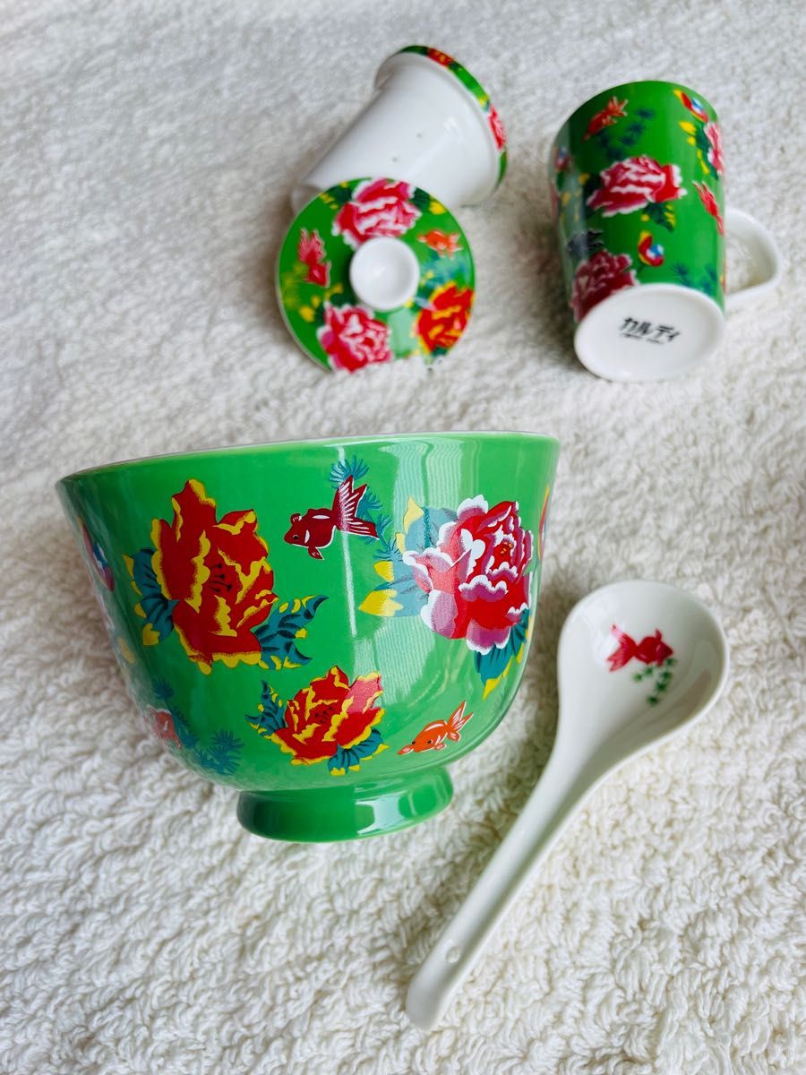 レア　カルディ限定　カルディ(KALDI)台湾　茶こし付きマグカップ と碗匙組 どんぶりセット