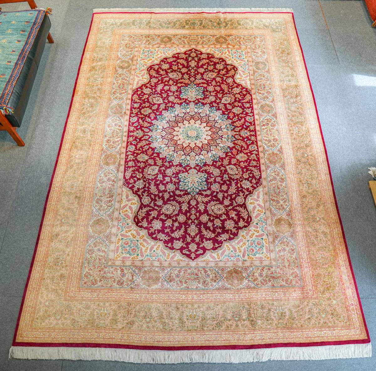 売り取扱店 306×200cm 最高級 手織りペルシャ絨毯 クム産100%シルク