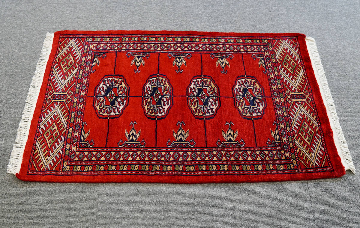 79×47cm【パキスタン手織り絨毯 】トルクメン絨毯 トライバルラグ-