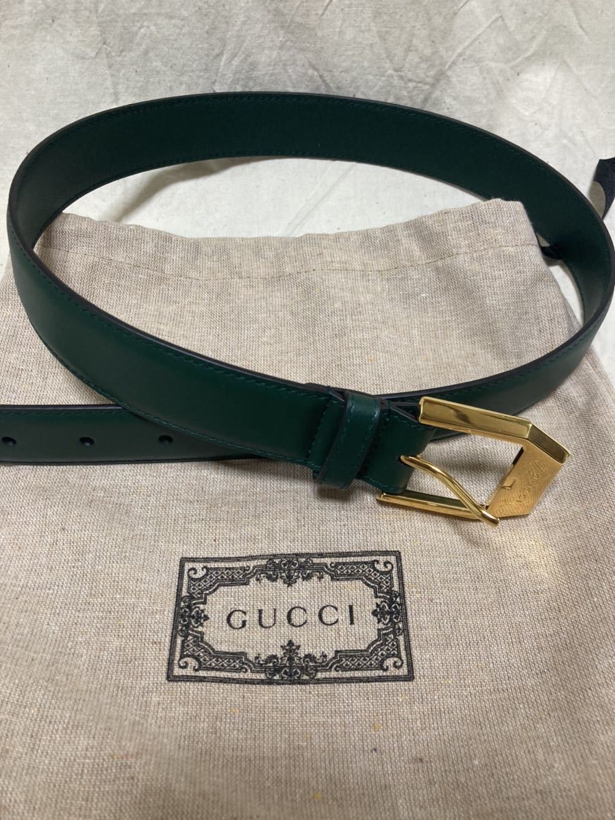 GUCCI グッチ メンズ レザーベルト グリーン ウエスト75センチ前後