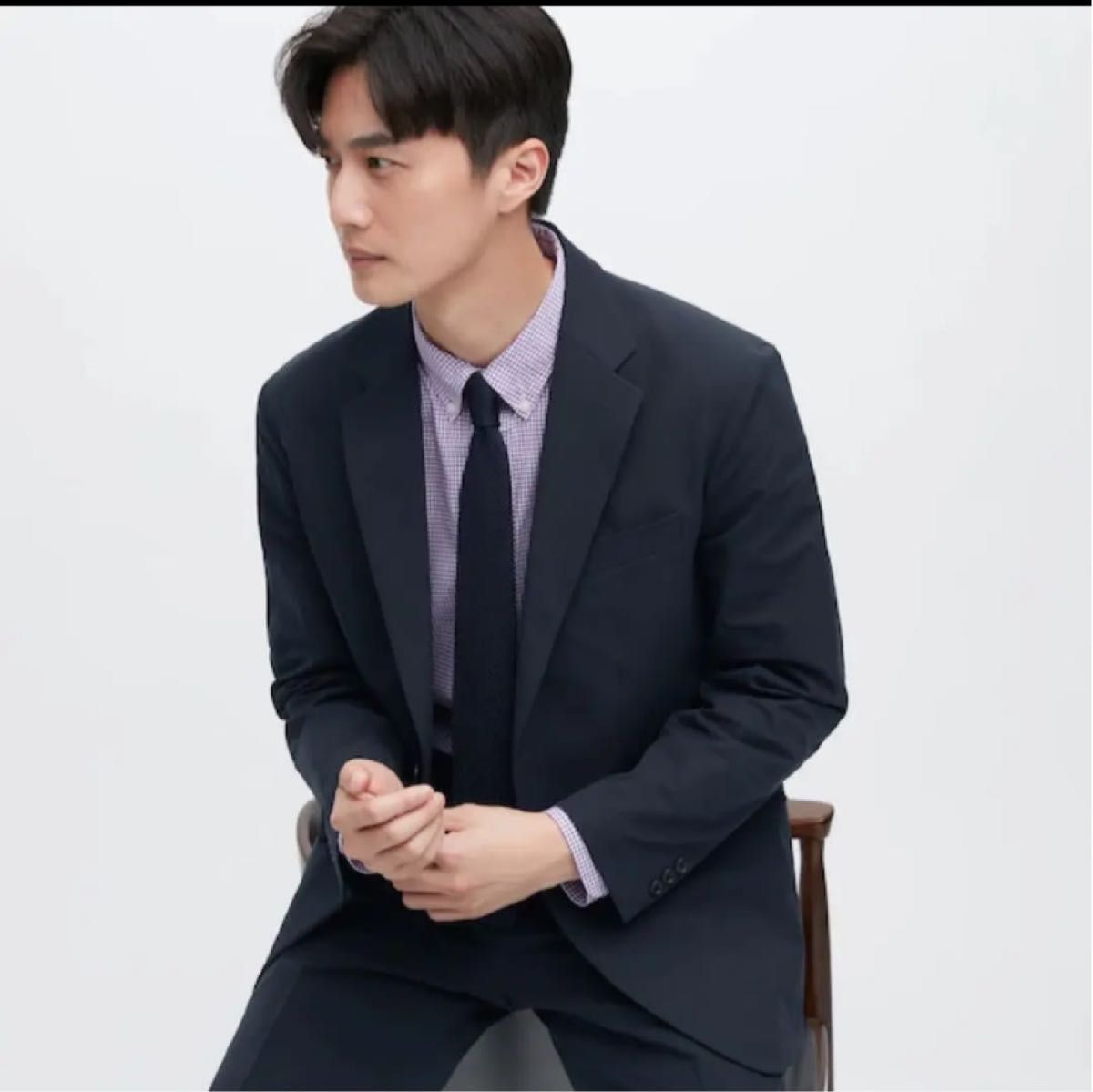 UNIQLO 感動セットアップスーツ ネイビー コットンライク L UNIQLO 感動セットアップスーツ ネイビー コットンライク L