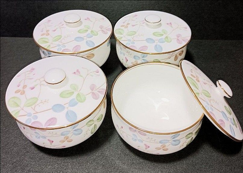 456 乃りたけ(Noritake)高円の野 蓋付き湯呑み 4客 一部貫入 456 乃りたけ(Noritake)高円の野 蓋付き湯呑み 4客 一部貫入