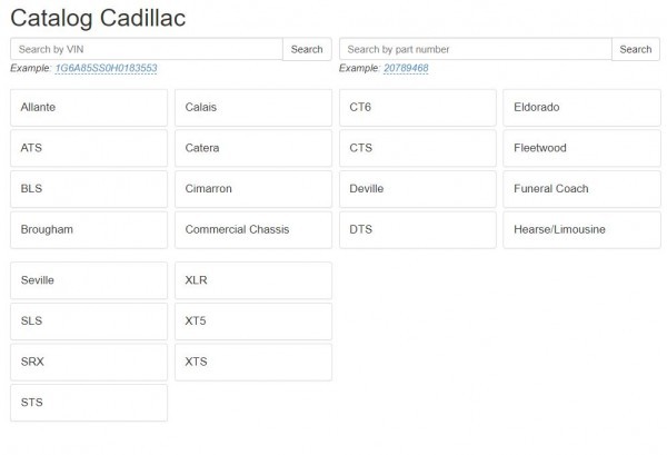  Cadillac + other Manufacturers parts list online version EPC XTS XLR CTS SRX STS DTS Eldorado Seville Deville Fleetwood ATS CT6