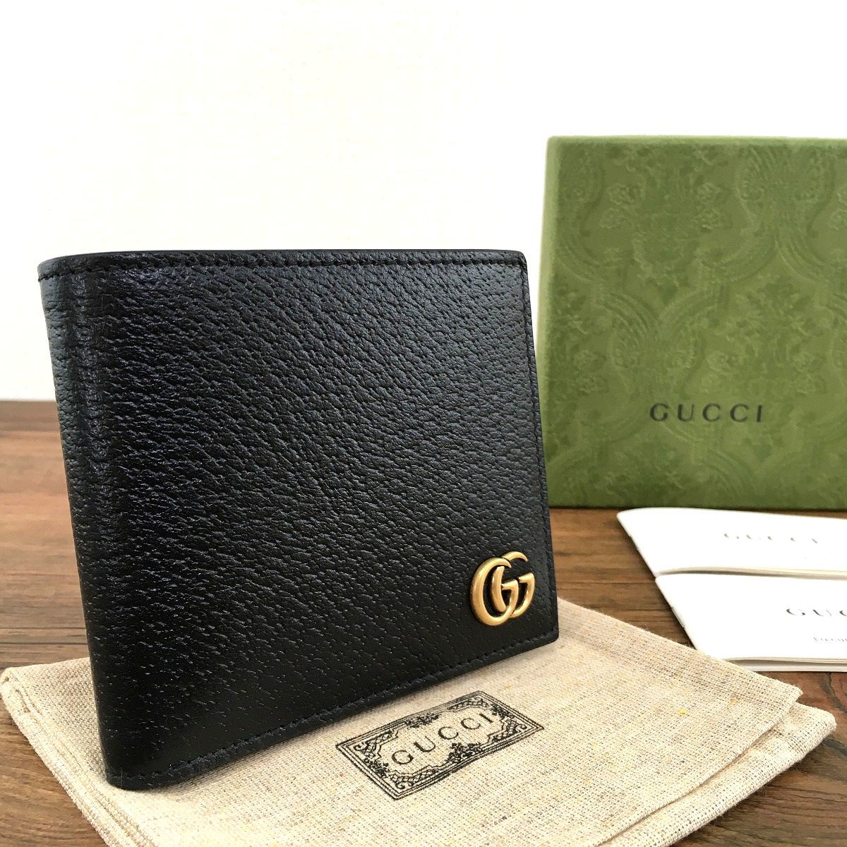 ☆送料無料☆ 未使用品 GUCCI 二つ折り財布 ブラック 428725 プチマーモント 箱付き 236