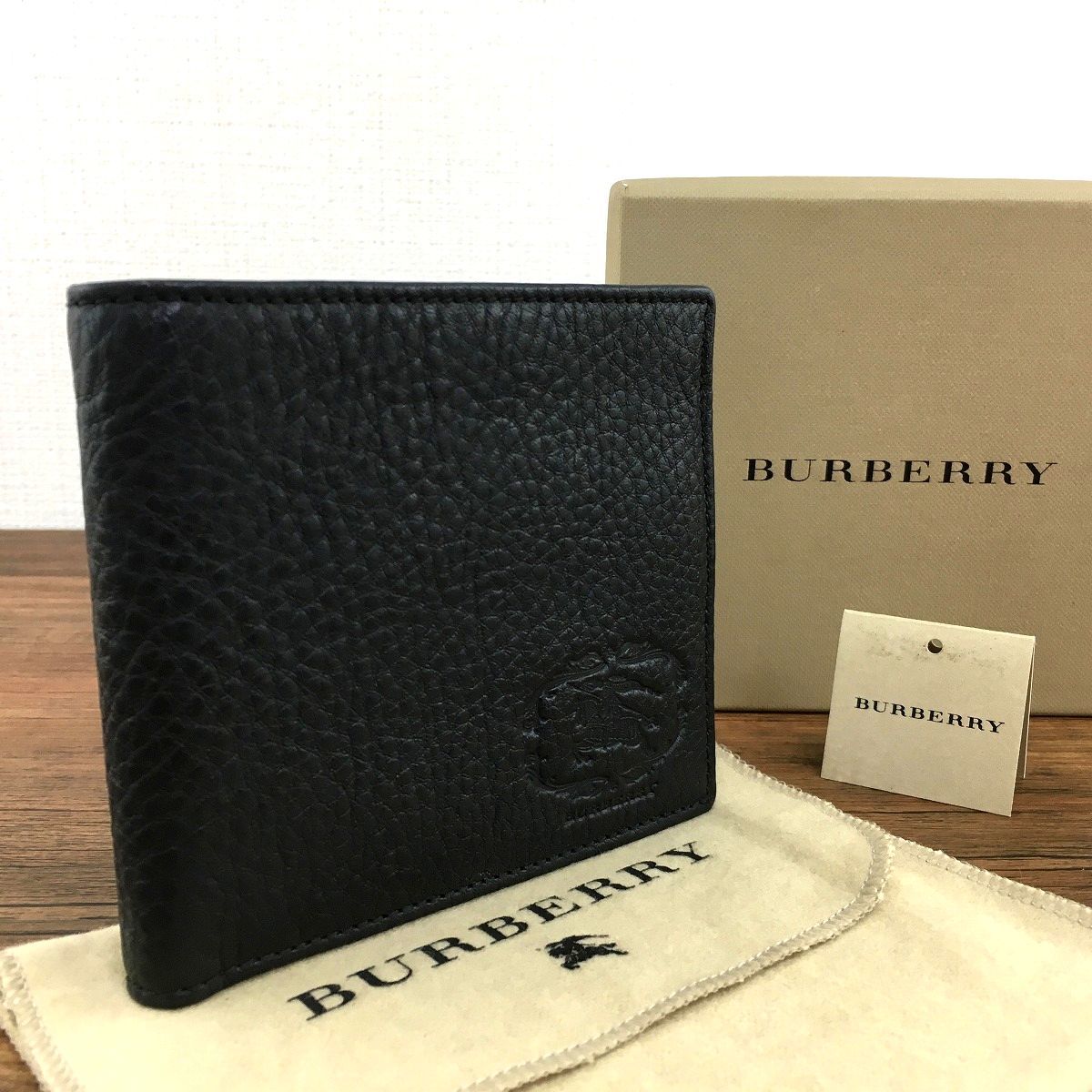 売れ筋がひ! BURBERRY Nランク品 バーバリー レザー ブラック 折り