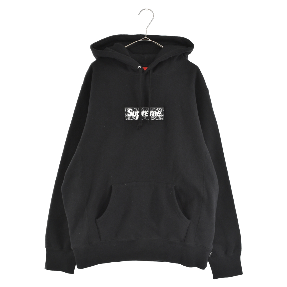 シュプリーム 19AW bandana box logo hooded バンダナ ボックスロゴ フーデッド ブラック フーディー プルオーバーパーカー