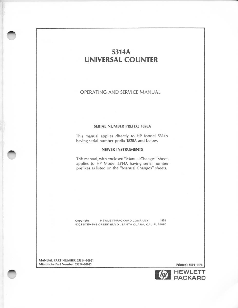 中古取説のみ HP5314A Universal Counter Operating and Service Manual 英語版取扱説明書 紙印刷版オリジナル原本 HP/Agilent/Keysight_扉