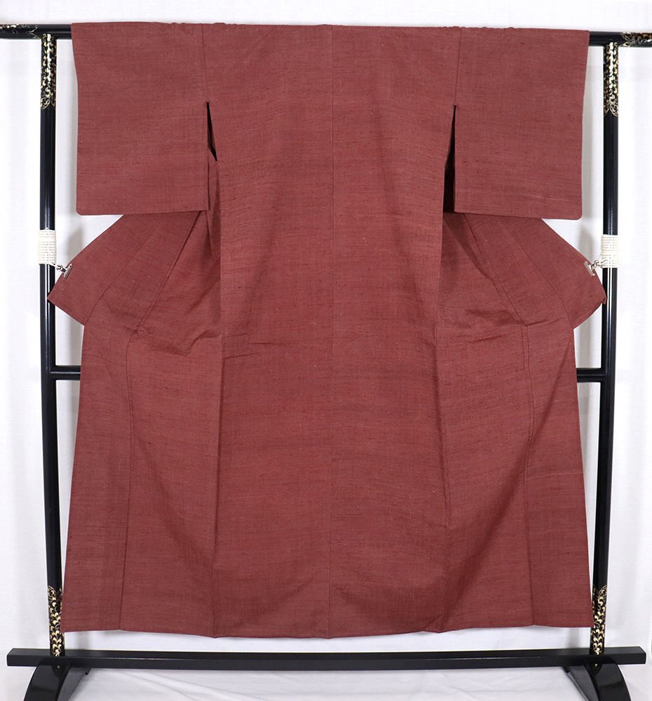 単衣 手織り紬 正絹 赤紫 Mサイズ ki27851 美品 夏着物 レディース シルク 6月9月10月シーズン 激安 在庫限り 送料無料