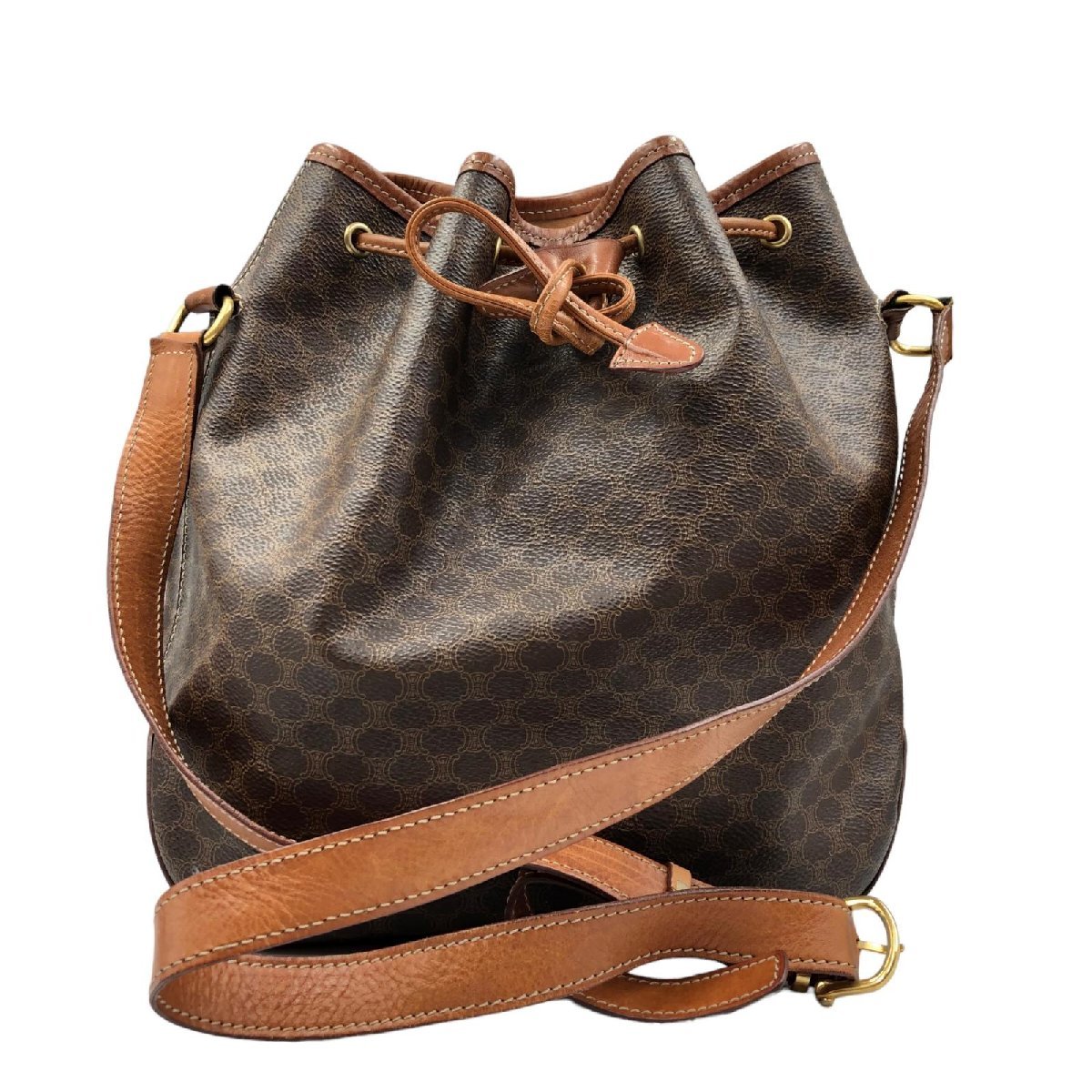 △CELINE/セリーヌ 巾着バッグ ショルダー ヴィンテージ マカダム柄