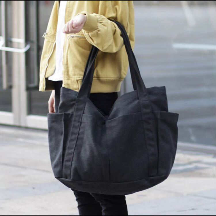  double extra-large tote bag high capacity canvas tote bag canvas traveling bag eko-bag black mother's bag fastener attaching water-repellent 