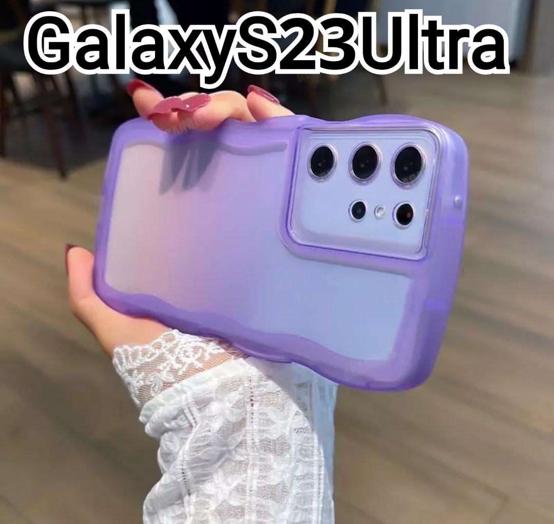 【高い素材】 GalaxyS23Ultra ケース パープル ウェーブフレーム クリアケース