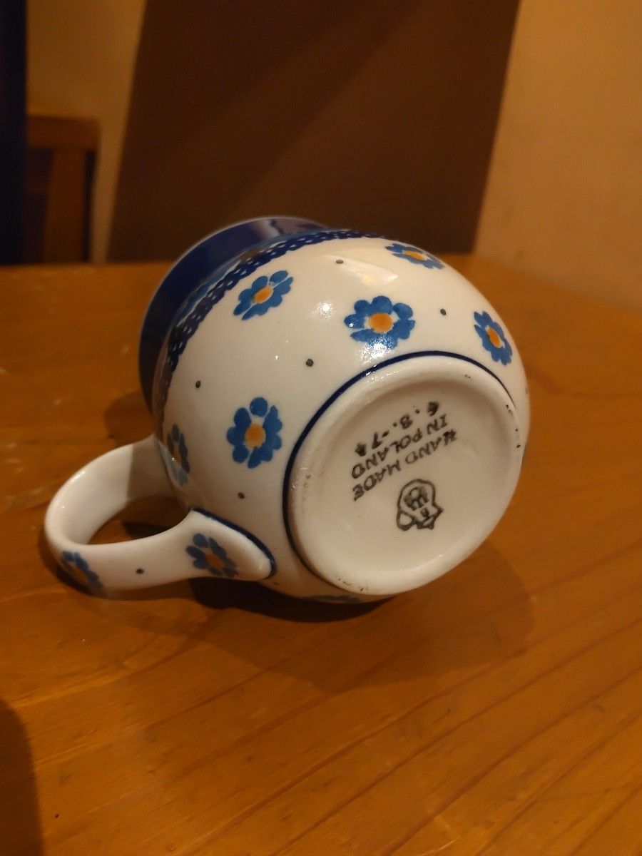ブルーフラワー　マグカップ　 ポーリッシュポタリー　 ポーランド陶器　 ポーランド製　 ポーランド　セラミカ