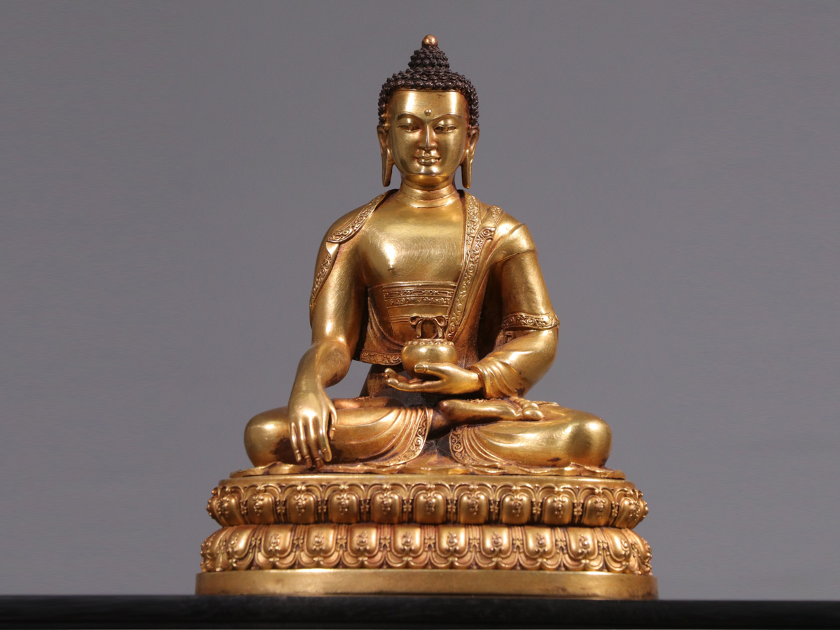 徳】旧家蔵出『仏教美術 明 古銅流金製造 釈迦牟尼仏像 古寺買取』古