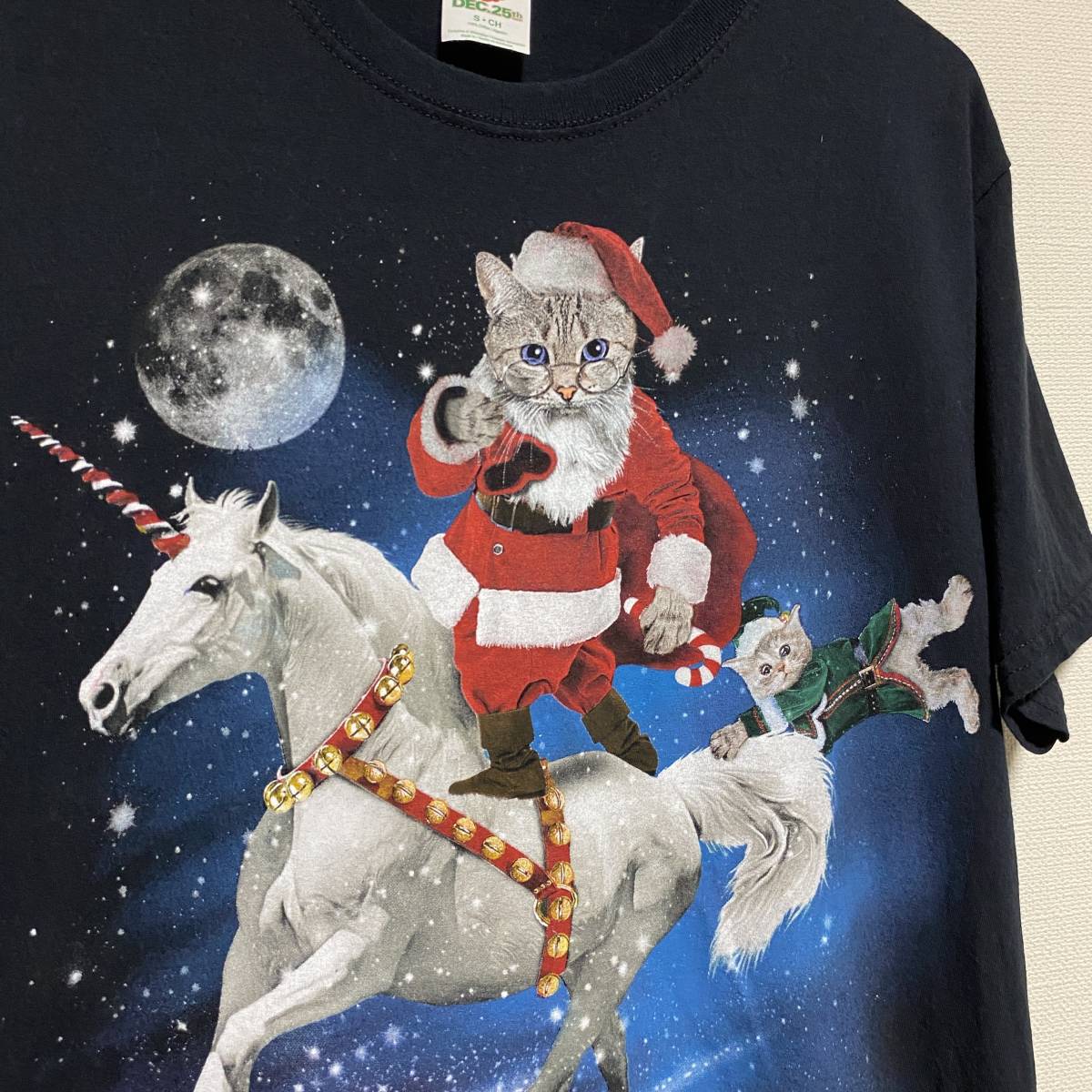 アメリカ古着　アニマルプリント　猫　ネコ　サンタクロース　ユニコーン　半袖Tシャツ　コットン　【J343】_画像5