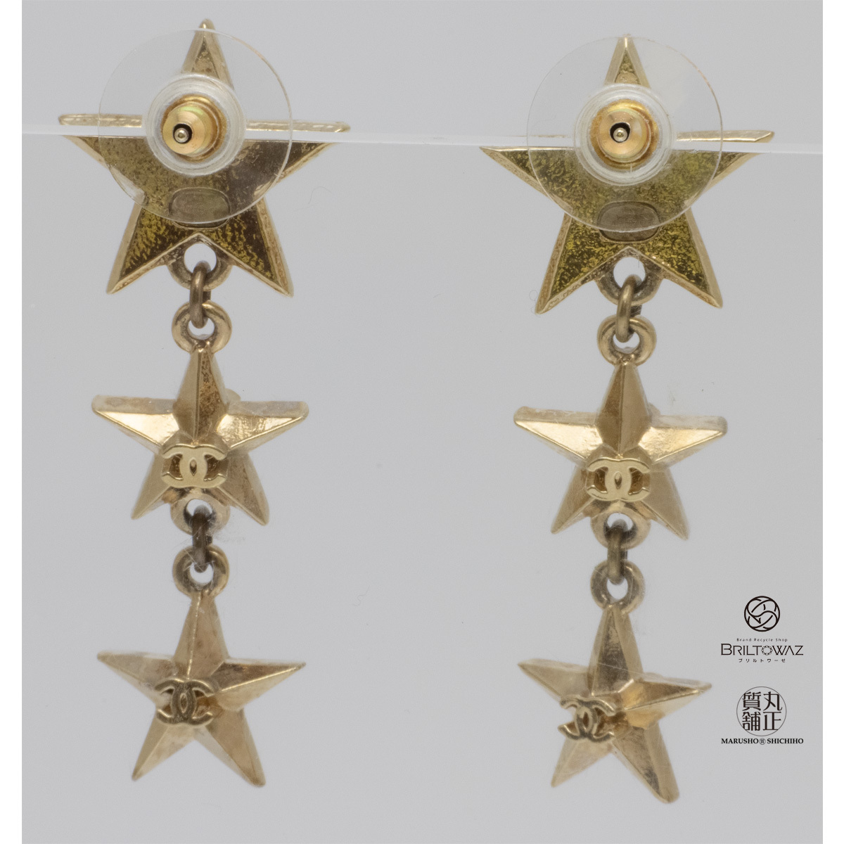 シャネル ココマーク スター ピアス 3連 シャンパンゴールド金具 2017