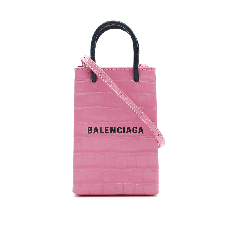 バレンシアガ BALENCIAGA ショルダーバッグ クロコ 2way ミニ ピンク