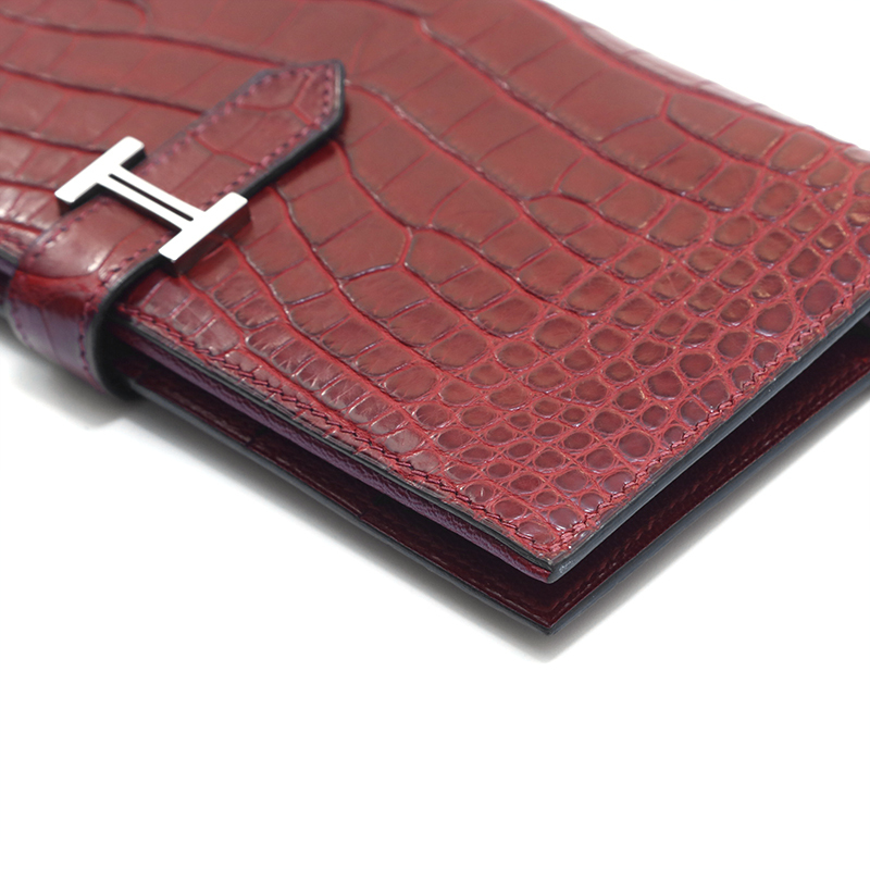 エルメス HERMES 長財布 べアン スフレ アリゲーター ワインレッド