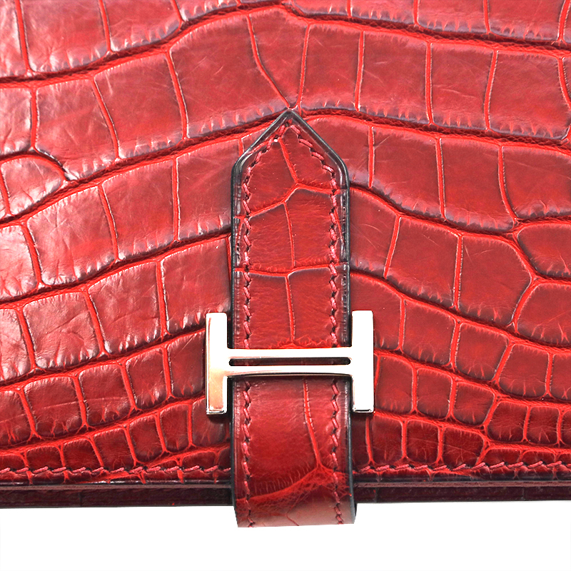 エルメス HERMES 長財布 べアン スフレ アリゲーター ワインレッド