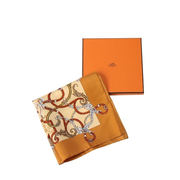 エルメス ハンカチ シルク カレ45 HERMES オレンジ レディース 新品_画像1