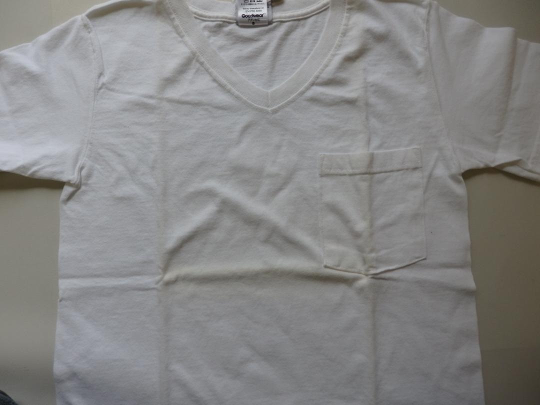 ジャンク 新品 Goodwea グッドウェア スリムフィット VネックポケットTシャツ ジャンク品 折焼けあり ホワイト サイズS_画像4