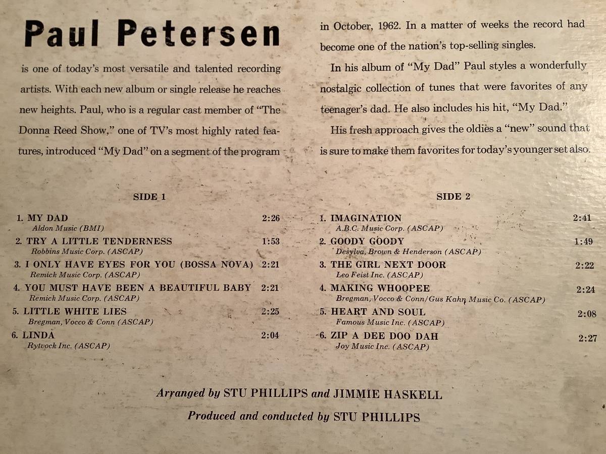 LP(オリジナル 米盤)●ポール・ピーターソン Paul Peterson／MY DAD●良好品！の画像3