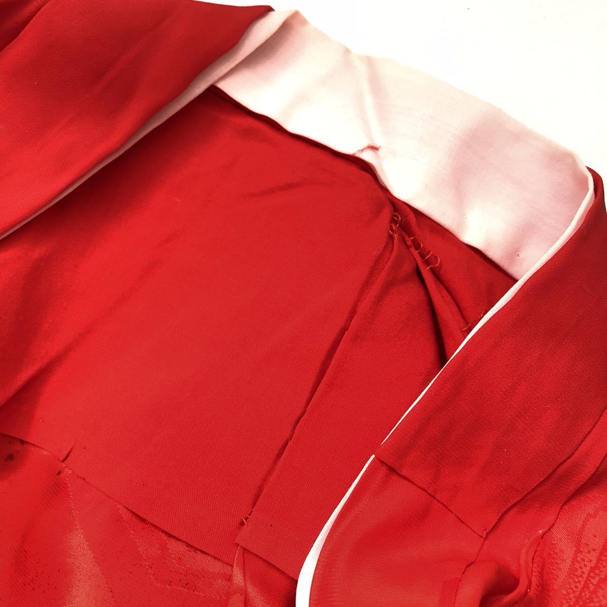 [ тканый .R] retro длинное нижнее кимоно девочка журавль красный фотосъемка длина рукава 38. ширина 34. длина одежды 76.* KIMONO JAPAN* включение в покупку возможно * o4141