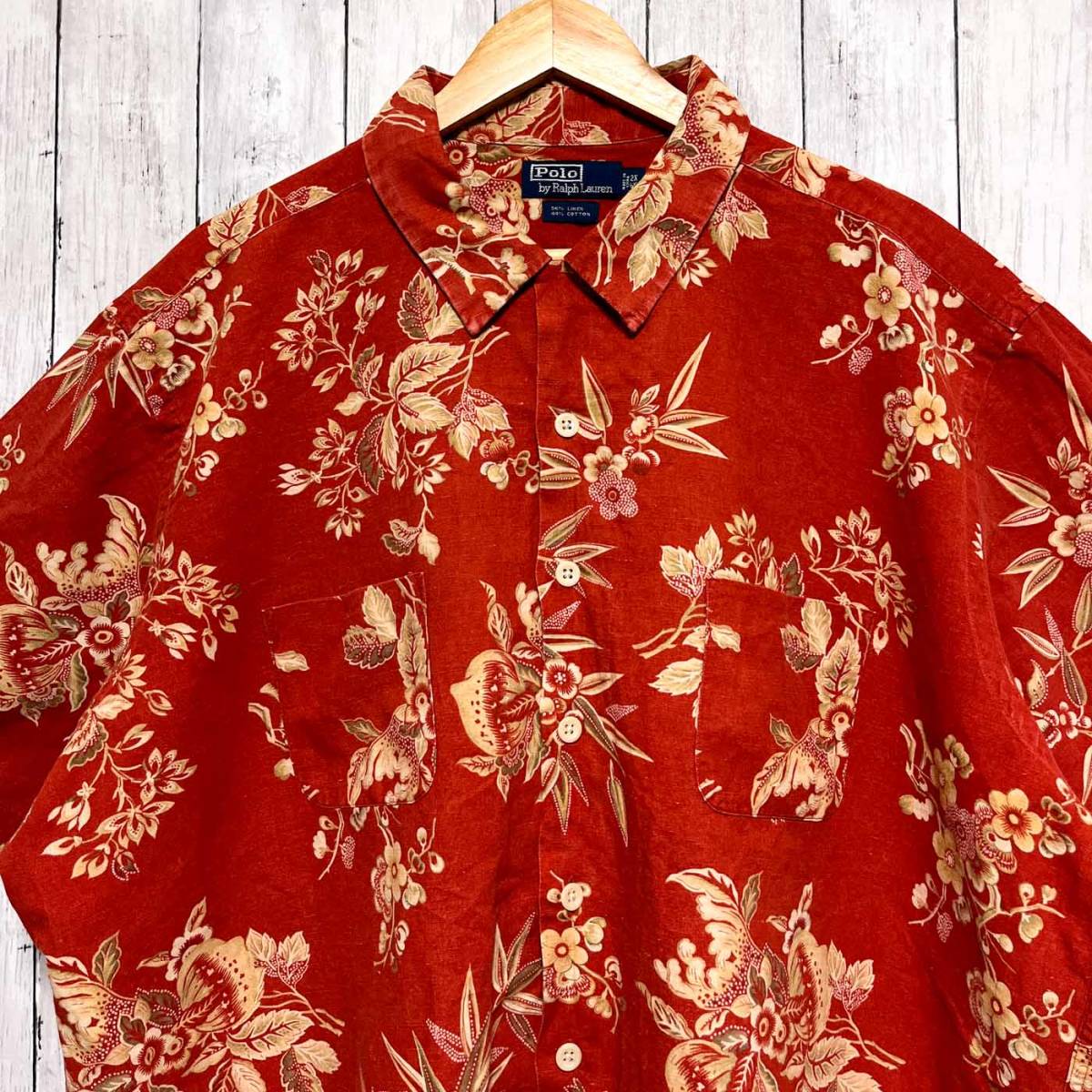 ラルフローレン Ralph Lauren 半袖シャツ オープンシャツ オープンカラー アロハシャツ リネンシャツ メンズ 2Xサイズ (XLサイズ) 3‐273