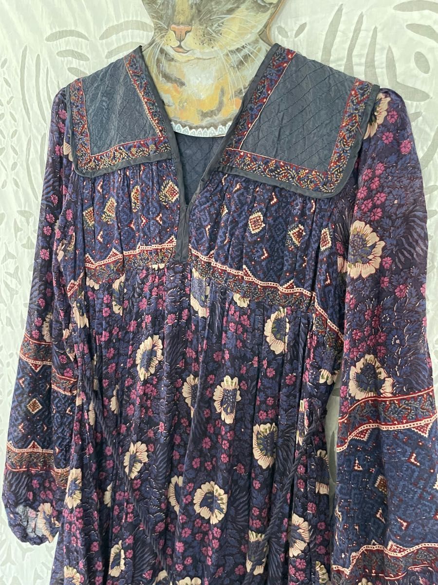 ヴィンテージ 70s インド綿 ワンピース 花柄 ボヘミアンワンピース