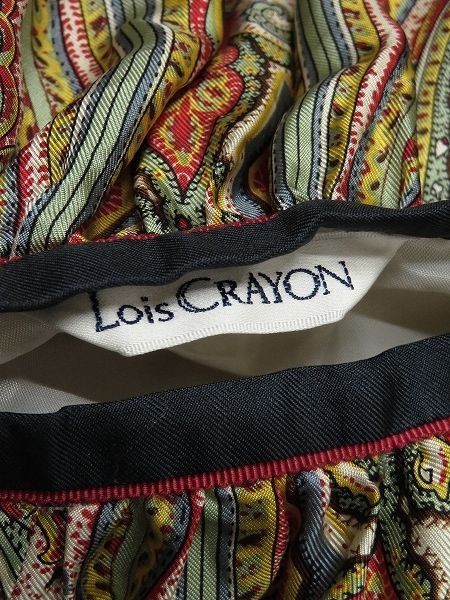 M248/ Lois Crayon ミニスカート ひざ丈スカート 総シルク 総柄 ペイズリー柄 光沢 M 赤 黄 緑 ネイビーグレー_画像6