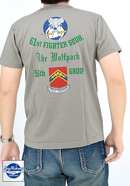 半袖Tシャツ「61st FIGHTER SQ.」◆BUZZ RICKSON'S ブルーグレーMサイズ BR79124 バズリクソンズ ミリタリー 東洋エンタープライズ