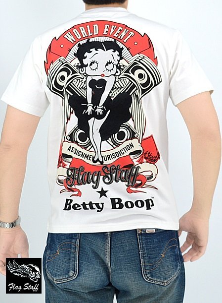 Betty Boop×Flag Staff 半袖Tシャツ◆Flagstaff ホワイトMサイズ 432021 フラッグスタッフ ベティーちゃん 刺繍