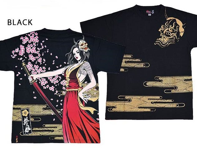 【即出荷】 抜刀娘 花魁 着物 和風 和柄 232044 ブラックLサイズ 一華般若半袖Tシャツ◆抜刀娘 柄もの 【即出荷】 抜刀娘 花魁 着物 和風 和柄 232044 ブラックLサイズ 一華般若半袖Tシャツ◆抜刀娘 柄もの