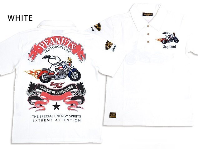 スヌーピー×フラッグスタッフ 半袖ポロシャツ◆Flagstaff ホワイトMサイズ 432032 刺繍 バイク ウッドストック