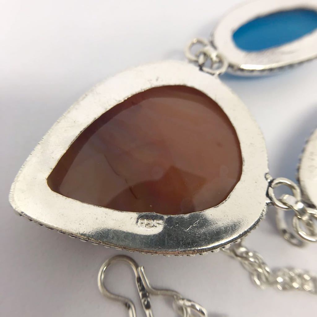  natural stone *a gate . blue karu Ced knee. antique style necklace * lady's pendant silver 925 stamp color stone ethnic new goods 