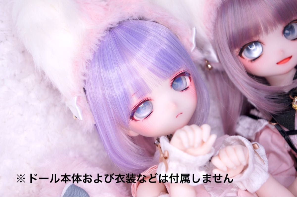【ミニクッションおまけ】ドール用ケモミミカチューシャ #007-2 ピンク×ホワイト リボンと鈴のチャーム 対応サイズMDDなど