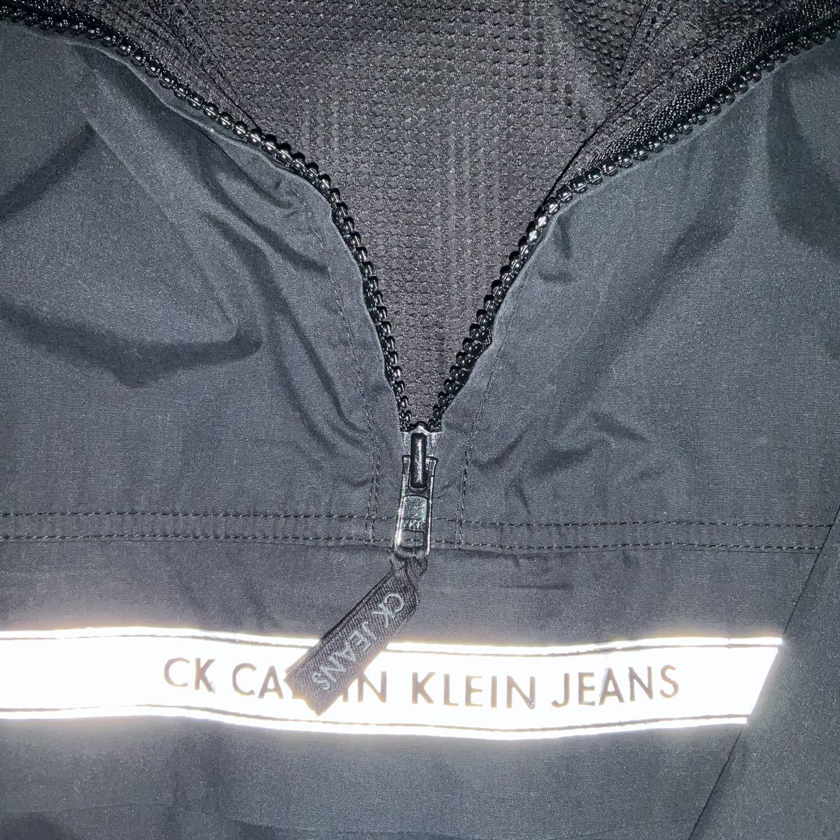 カルバンクライン ジーンズ Calvin Klein Jeans アノラックジャケット ウィンドブレーカー ナイロン フード収納 黒 L 古着 ユーズド_画像8