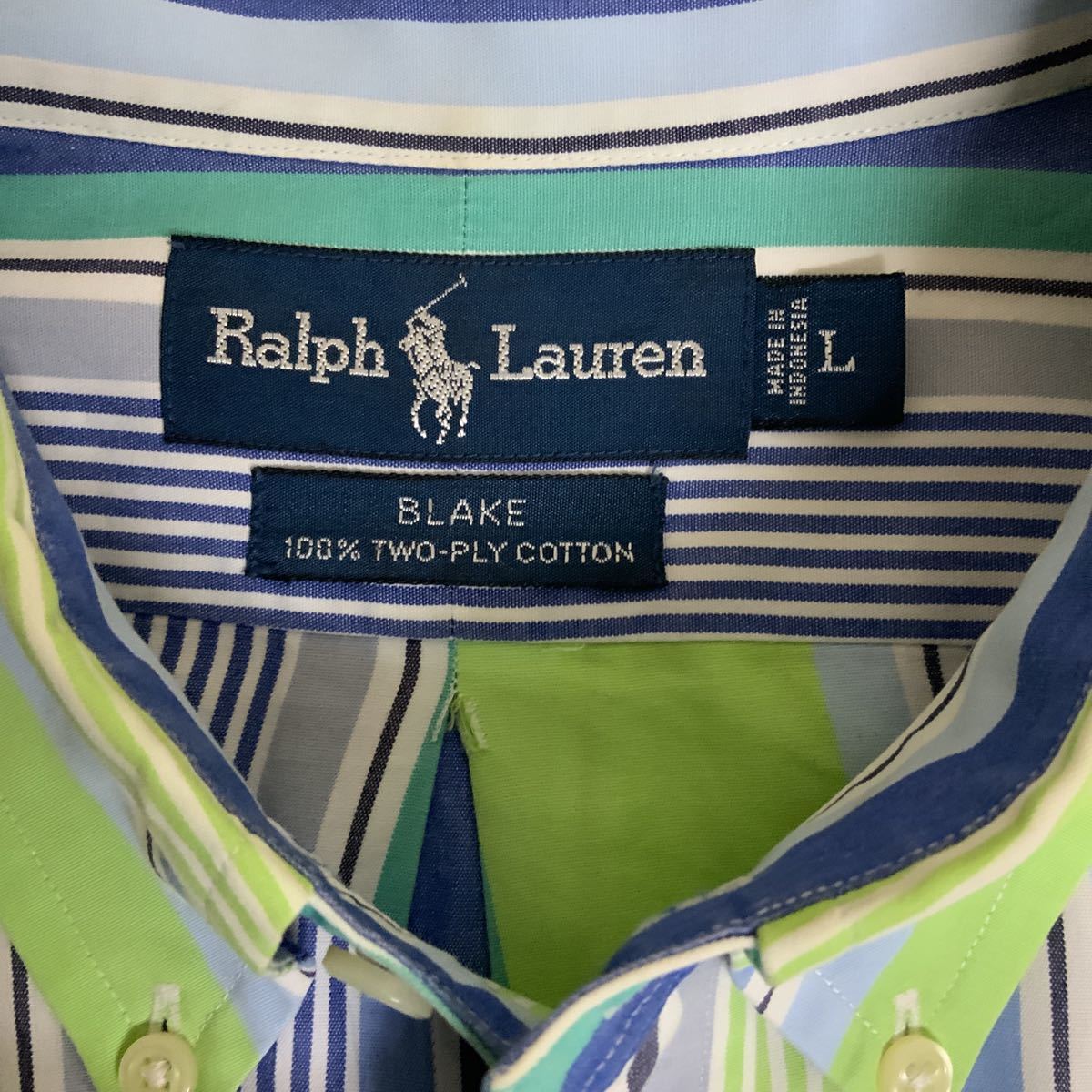 Ralph Lauren ラルフローレン長袖ボタンダウンシャツマルチストライプメンズL古着