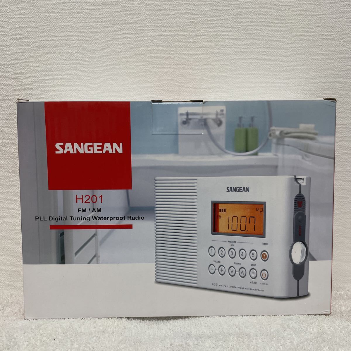 未使用 SANGEAN H201 ポータブルシャワーラジオ 防滴 PLL Digital Tuning Portable Waterproof Radio