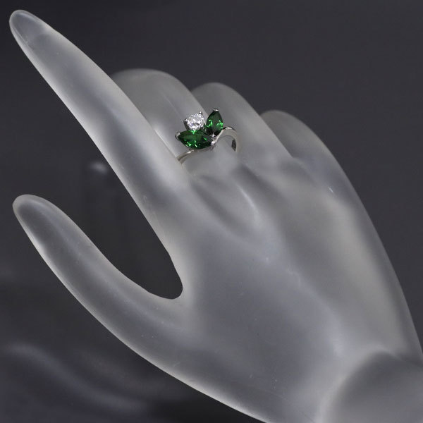 Pt900 ダイヤモンド グリーングロッシュラーガーネット リング 0.364ct