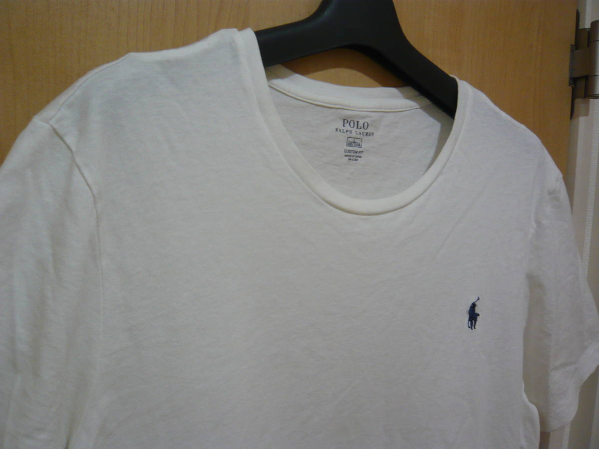 ポロ ラルフローレン 胸刺ロゴ クルーネック 半袖Tシャツ トップス 純白 メンズL_画像3