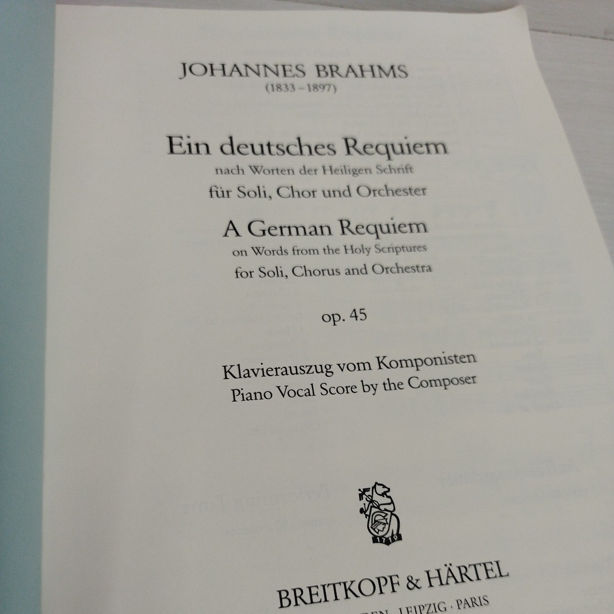 Brahms/Ein deutsches Requiem/fur Soli Chor und Orchester/Klavierauszug Piano Vocal Score_画像2