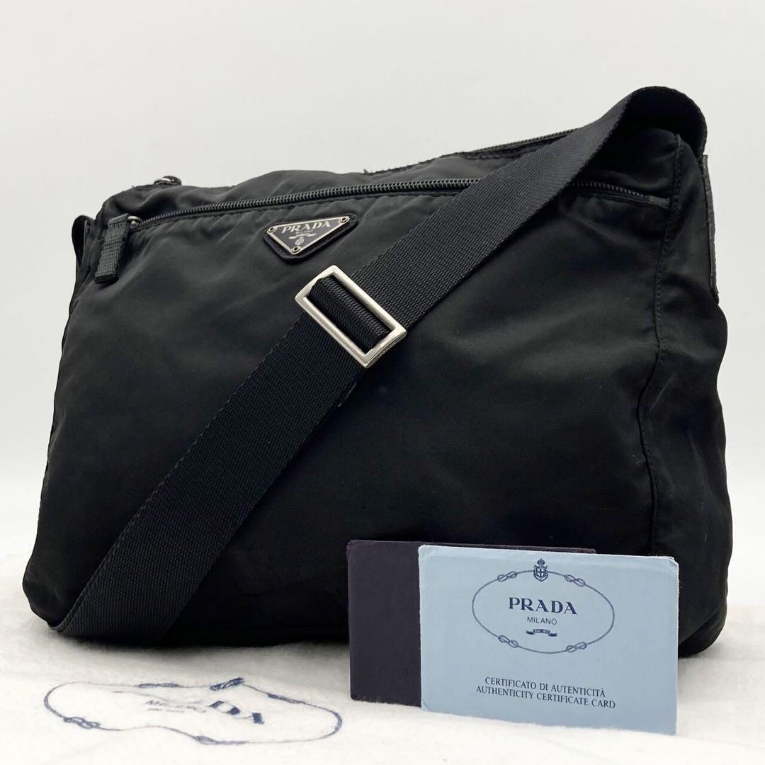 1円美品PRADA プラダ三角ロゴプレートショルダーバッグナイロンレザー