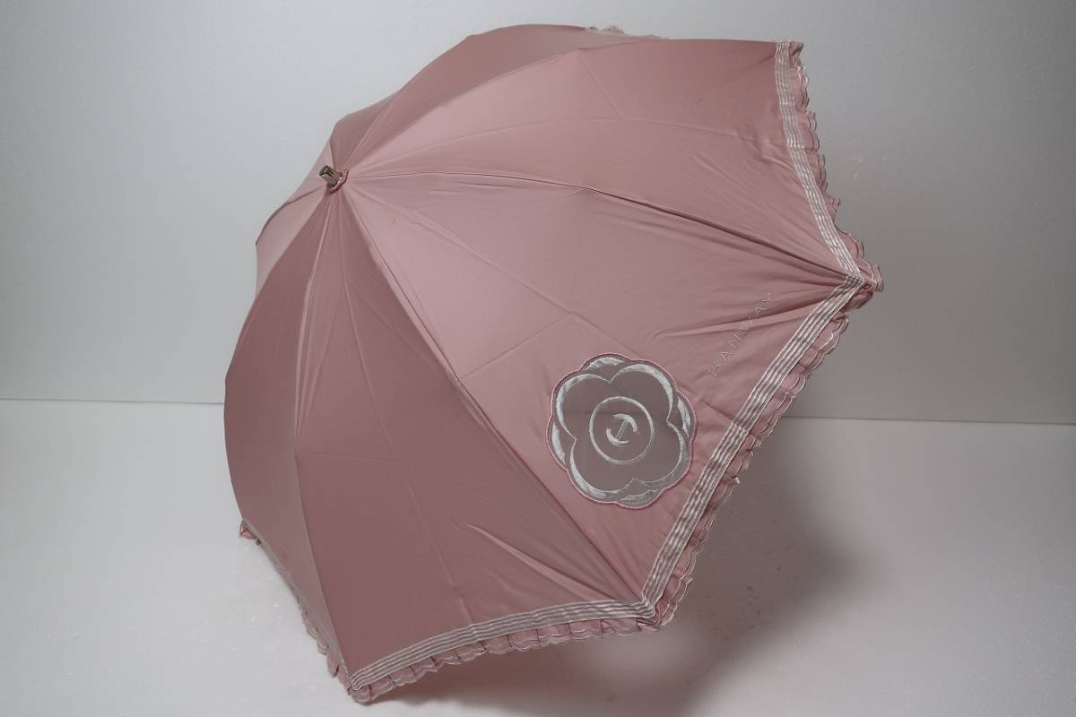 新品　ムーンバット製　ハンウェイ　HANWAY　紫外線防止加工　晴雨兼用　折り畳み日傘　２　ピンク系_画像2