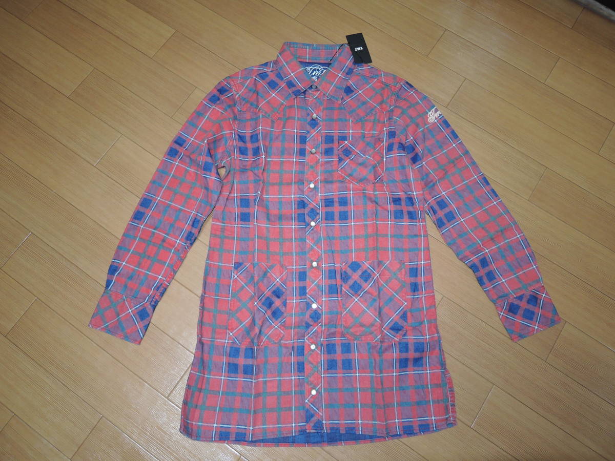 新品 TMT ロング丈 チェックシャツ S 赤 ティーエムティー 定価29000円