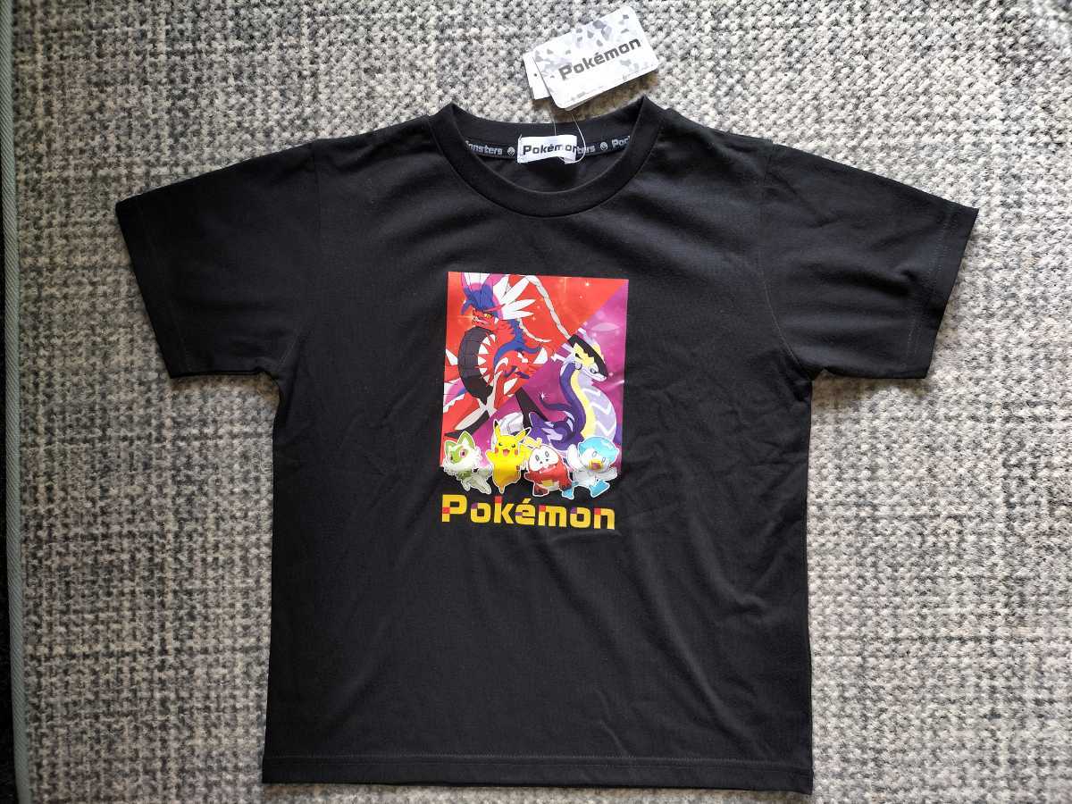 新品タグ付　ポケットモンスター　半袖Tシャツ140サイズ　黒　ミライドン/コライドン/ニャオハ/ボゲータ/クワッス　スカーレット_画像1