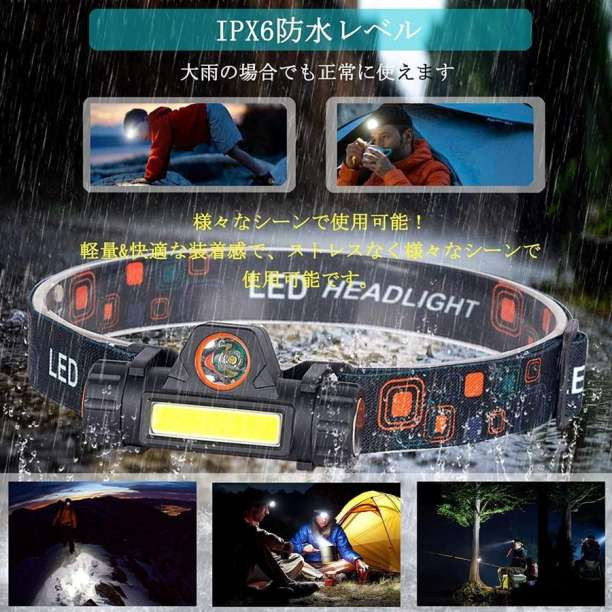 LED ヘッドライト キャンプ 2台 釣り アウトドア 明るい 充電式 超強力_画像6