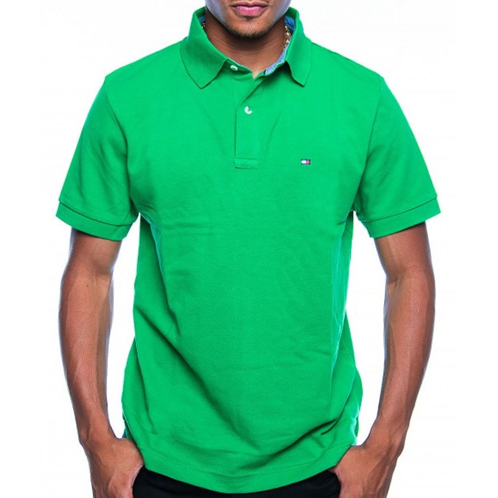 【爆買い！】 カスタムフィット FIT CUSTOM トミーヒルフィガー Tommy 新品 「XL」 USA限定 ワンポイント 緑 綿100% ポロシャツ POLOシャツ フラッグ 半袖シャツ