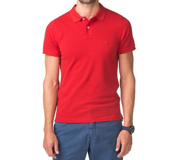 USA限定 「M」  トミーヒルフィガー CUSTOM FIT カスタムフィット ワンポイント フラッグ POLOシャツ ポロシャツ 綿100% 赤 レッド